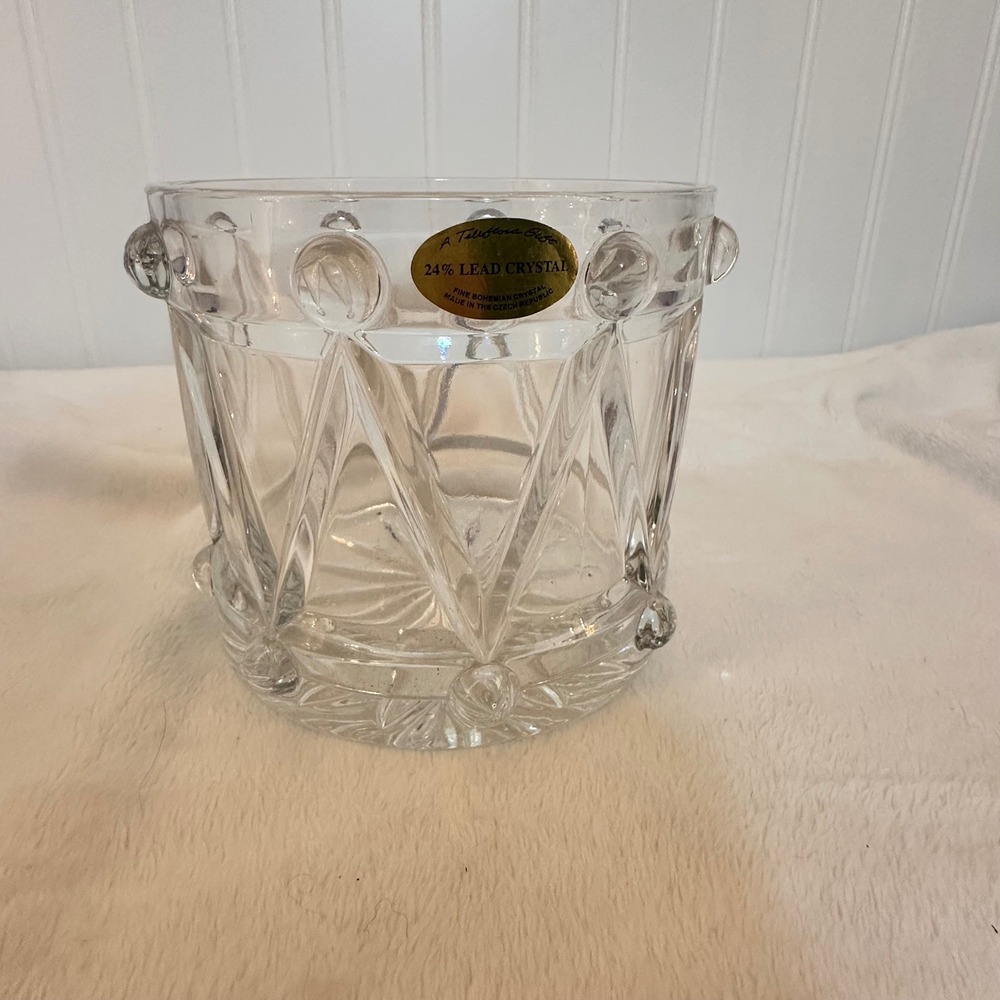 Teleflora Crystal Drum Vase Home Decor Clear Excellent Bohemian Lead Crystal Vtg